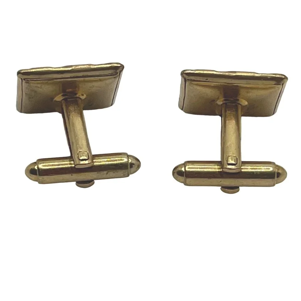 Vintage Gold-Tone Cufflinks Square Textured Stripes